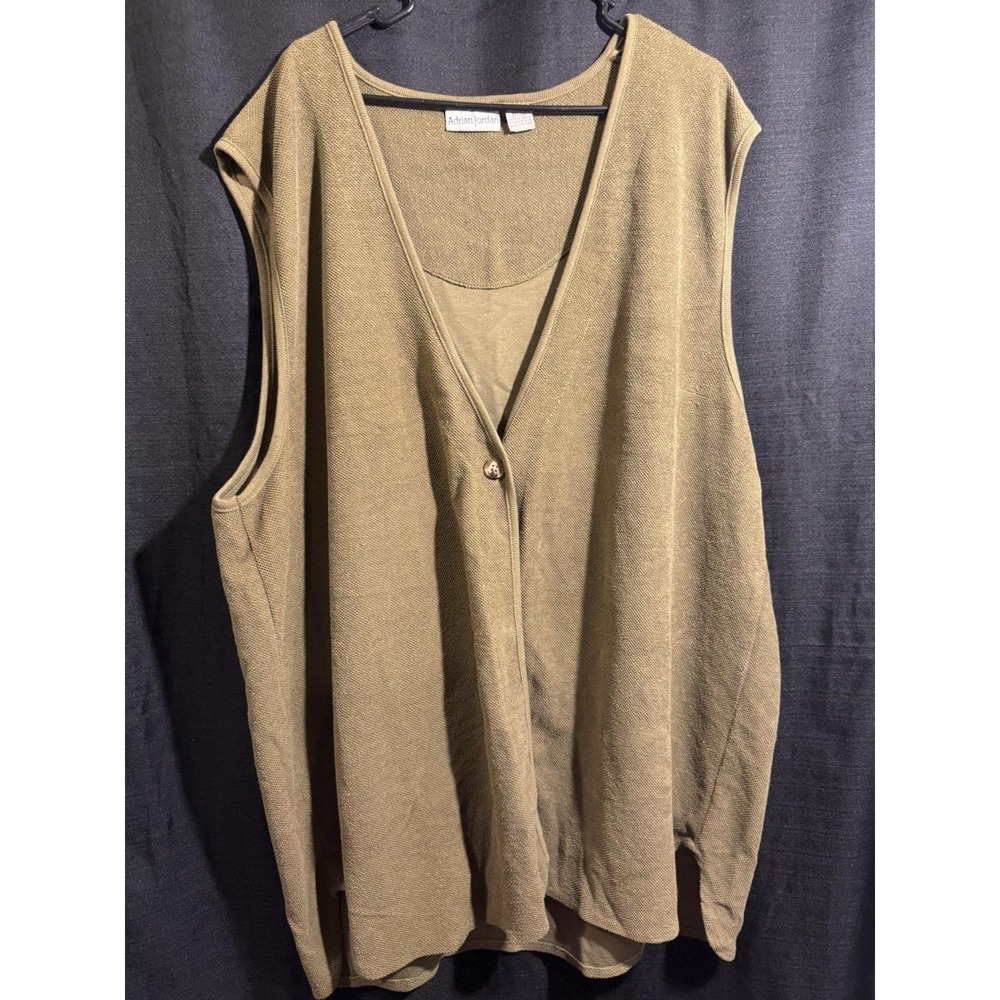 Vintage Adrian Jordan Womens 22/24 Plus Sweater Vest Olive Longline Knit Button